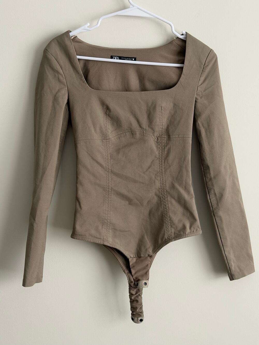 Zara Taupe Square Neck Bodysuit Size XS